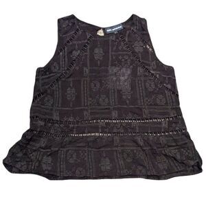 525 America Embroidered Tank Black Open Knit Semi-Sheer Boho Festival Small